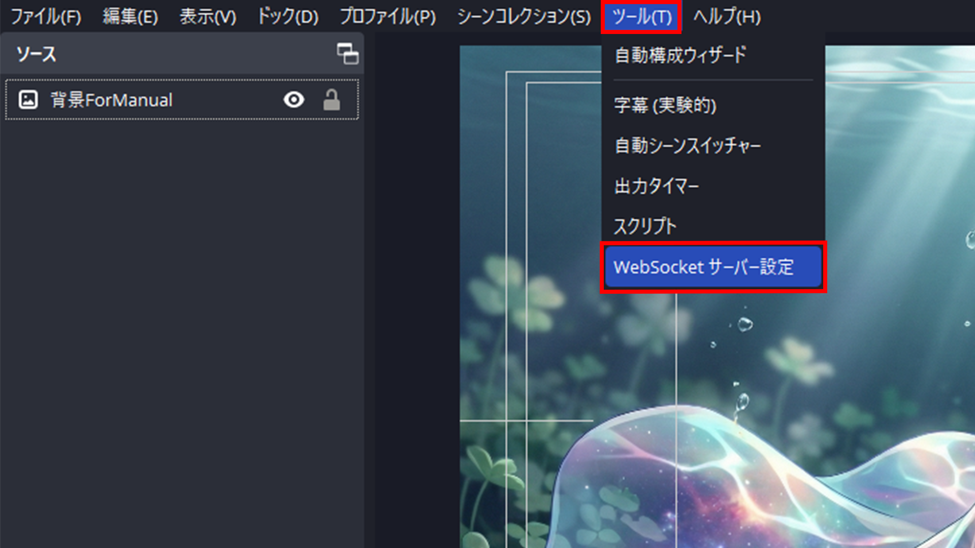 WebSocket設定画面